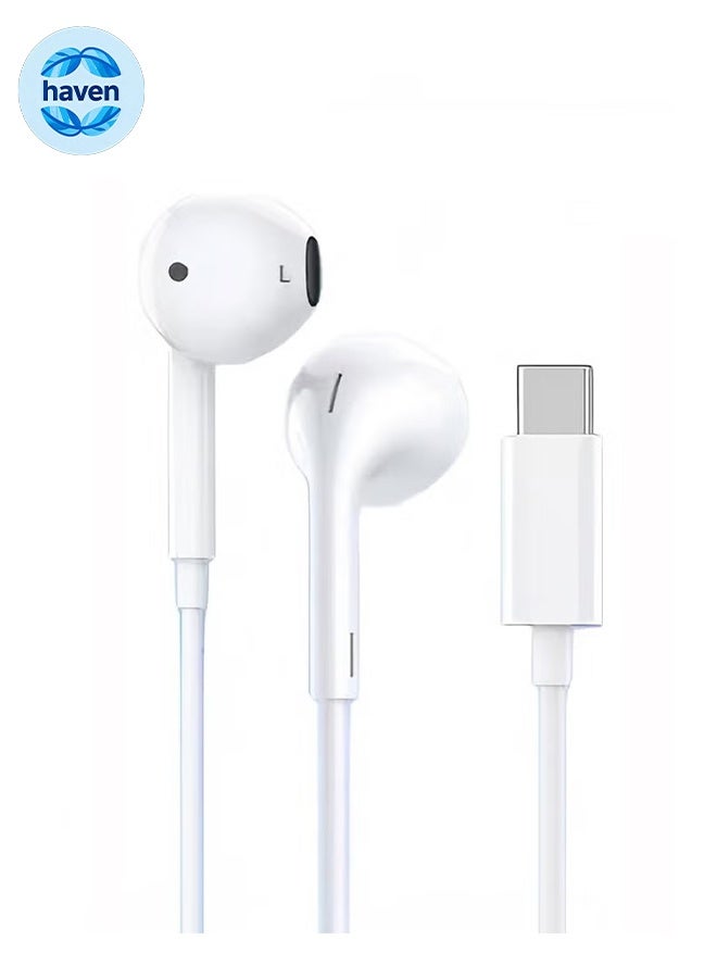HAVEN Type-C Wired Earphones, Compatible with iPhone 15 Pro Max, iPhone 16 Pro Max, iPhone 17 Pro Max, and Other Devices with USB C Audio Port - Image 1